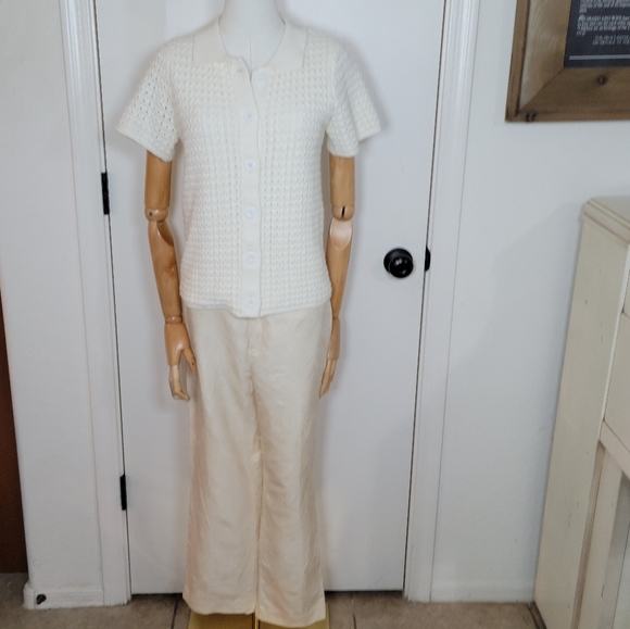 Banana Republic Y2K 2003 100% Silk Cream Crop Pants Size 6 - Picture 1 of 12